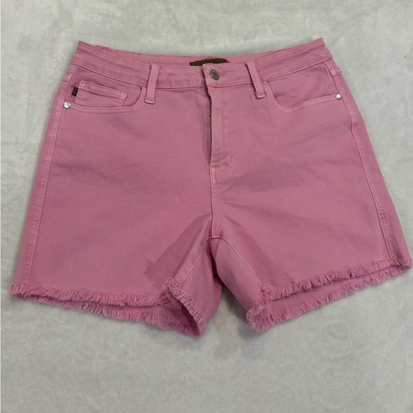 Pink Judy Blue Full Size High Waist Fray Hem Denim Shorts - Picture 2 of 14